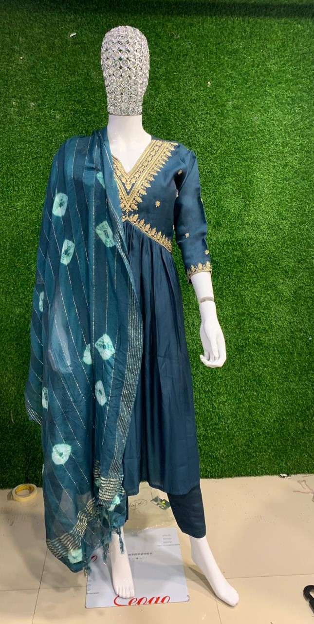 BEMITEX INDIA PRESENTS MODAL SILK FABRIC WITH LESS WORK BASED READYMADE 3 PIECE SUIT COLLECTION WHOLESALE SHOP IN SURAT